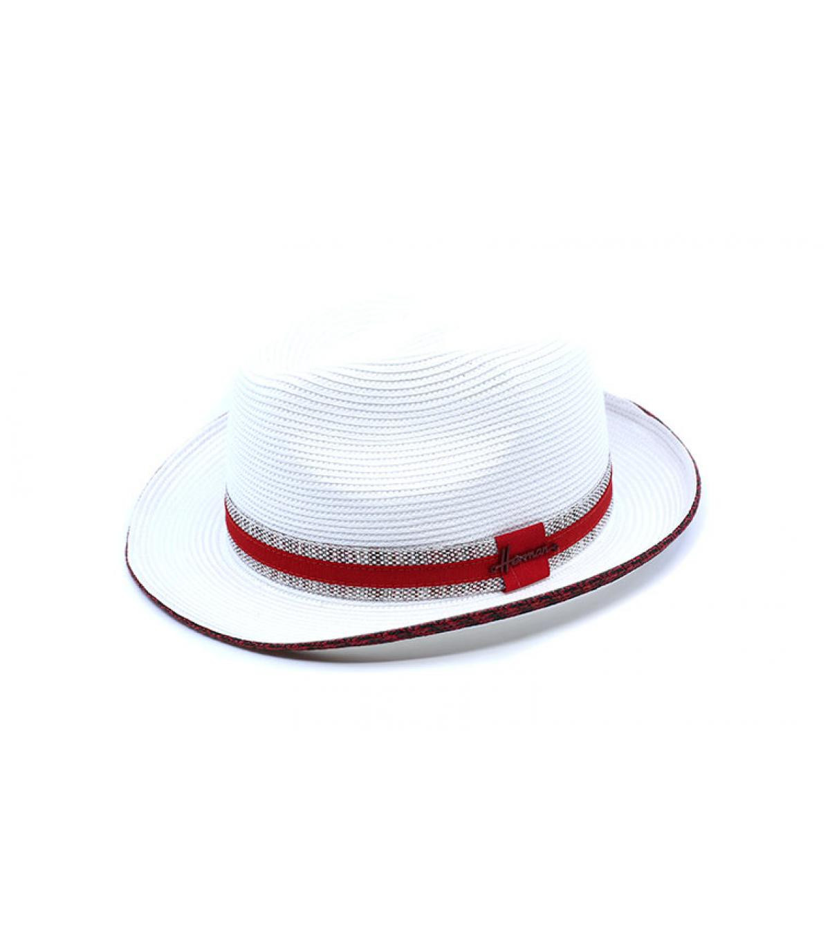 white red hat ribbon